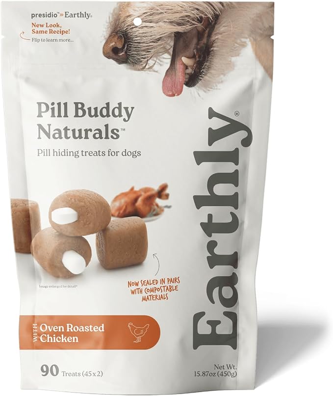 Presidio Earthly Pill Buddy Naturals - Chicken Recipe Pill Hiding Treats for Dogs - Make A Perfect Pill Concealing Pocket Or Pouch for Any Size Medication - 90 Servings