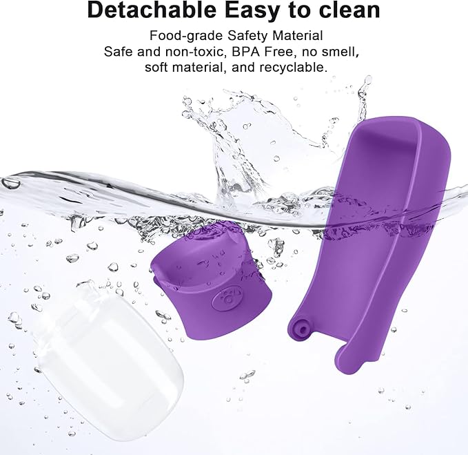 Portable Dog Water Bottle for Walking – 19oz / 12oz Foldable Pet Water Dispenser for Puppies, Medium & Large Dogs – Leak Proof Travel Water Bowl for Small Animals Dog Accessories (12OZ Purple)