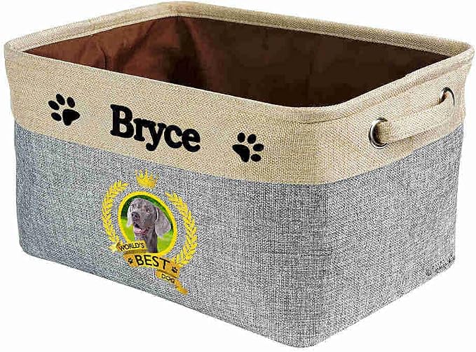 Custom Name Collapsible Dog Toy Storage Basket Bin World's Best Dog Funny Weimaraner Dog Foldable Pet Toy Box Closet Shelf Baskets Organizer for Bedroom Home Dog Cat with Handles Gray
