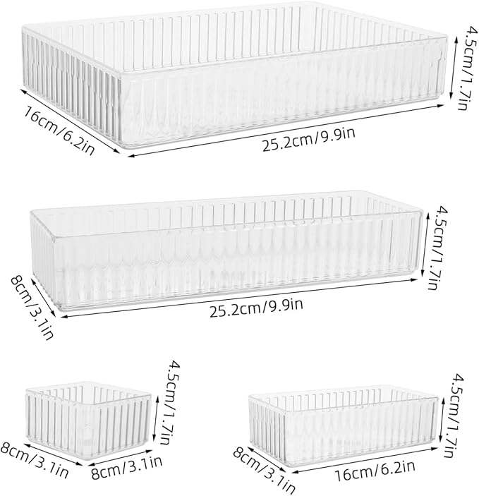 10pcs Stackable Drawer Organizer Trays Set with Removable Dividers, 4 Sizes Pet Storage Bins for Kitchen Gadgets and Jewelry, Flexible Combination for Bathroom Counter and Vanity
