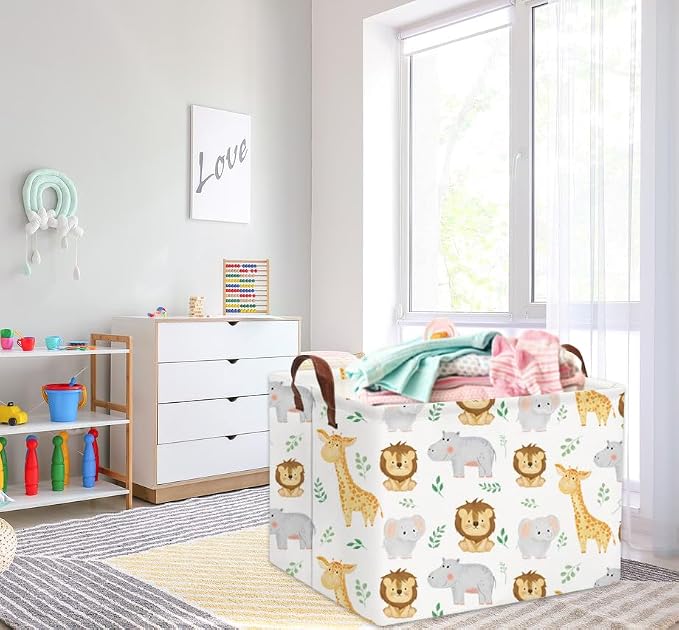 Baby Basket Woodland Storage kids Baby Boy Girls Basket Rectangular Storage Bin Organizer Boxes for Room Decor Books(Baby Hamper)