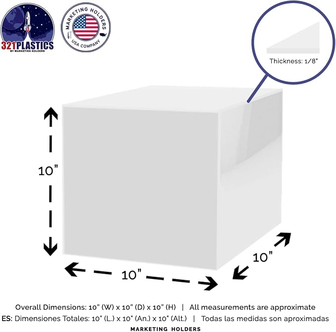 2 Pack 10 Inch White Acrylic Display Box with One Open Side No Lid Versatile Square Merchandise Storage Bin or Retail Product Riser by Marketing Holders
