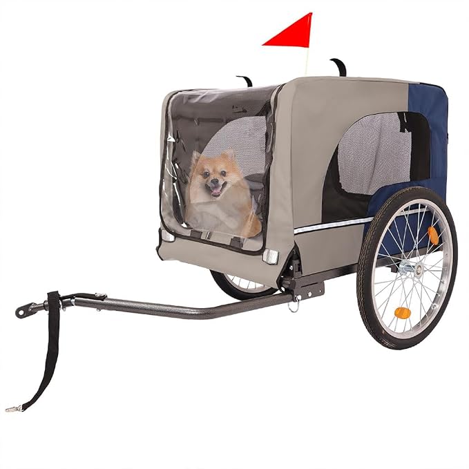 Dog Bike Trailer for Medium & Large Dogs, 88 Lbs Pet Bicycle Carrier with 20" Air-Filled Wheels, Suspension, Universal Hitch, Mesh Windows, Safety Flag, Reflectors, Foldable Steel Frame