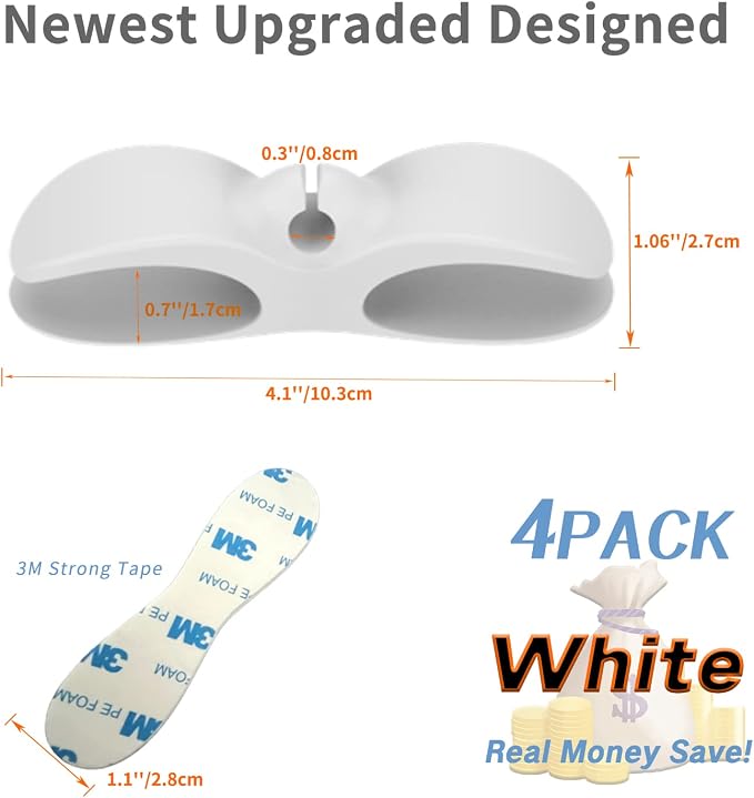 4PCS Cord Organizer For Appliances,UMUST Kitchen Appliance Cord Winder Holder, Cable Wrapper Stick Firmly for Coffee Maker Pressure Cooker Etc (White)