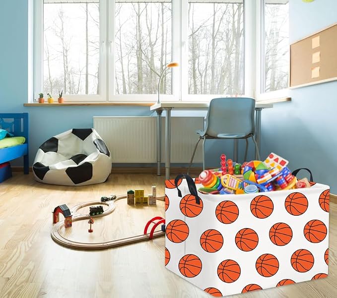Rectangular Kids Storage Basket Gift Basket Baby Storage Basket Cute Toy Storage Bin Organizer Shelf Book Basket Room Decor(Basketballs)