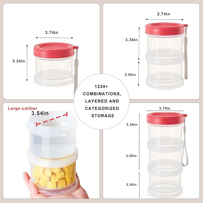 2025 Upgraded Airtight Dog Treat Container, Leak-Proof Stackable Pet Food Jar 2/3/4 Layers, Portable with Lanyard for Outdoor, Travel, Training & Home, Food-Grade PP (Red)