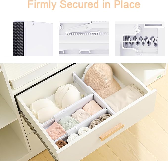 NUOOO Drawer Dividers Dresser Drawer Organizer 3 Pack Adjustable Kitchen Drawers Divider Plastic Separators for Clothes Desk Office Storage