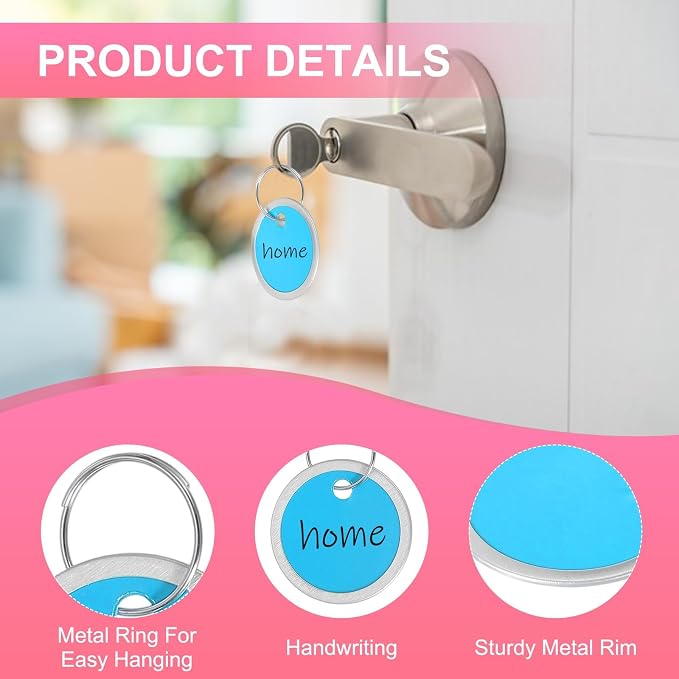 PATIKIL 1.2 Inch Metal Rim Key Tags 25 Pack Blank Round Paper Tags Bulk Writable Keychain Identifiers with Split Rings for Car Door Drawer Key Luggage Pet, Blue