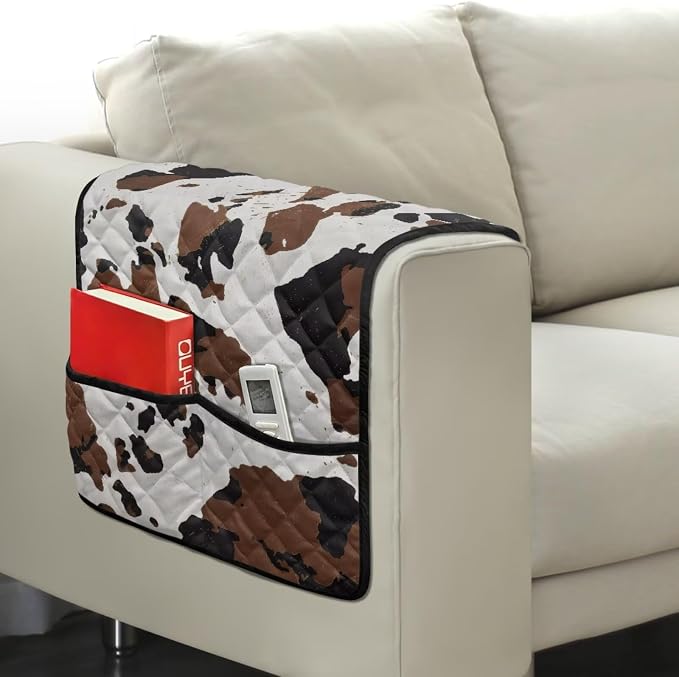 Stretch Couch Arm Covers Breathable Armrest Covers Chairs Arm Cover Easy to Clean, Scratch-Resistant Sofa Arm Protector Cover Home Furniture Decor Cow
