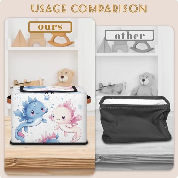 Ocean Axolotls Storage Bins With Zipper Lid, Trunk Organizer, Car Organizers and Storage Bins with Lids, Decorative Storage Boxes with Handle, Home Storage Baskets for Organizing