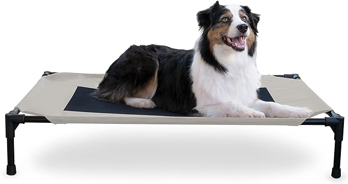 K&H Outdoor Elevated Dog Bed, Cooling Raised Dog Bed, Large 42x30in, Taupe | Pet Cot for Medium & Large Pets, Breathable Mesh Center Hammock Design, Indoor/Outdoor Washable Cover, 42x30in