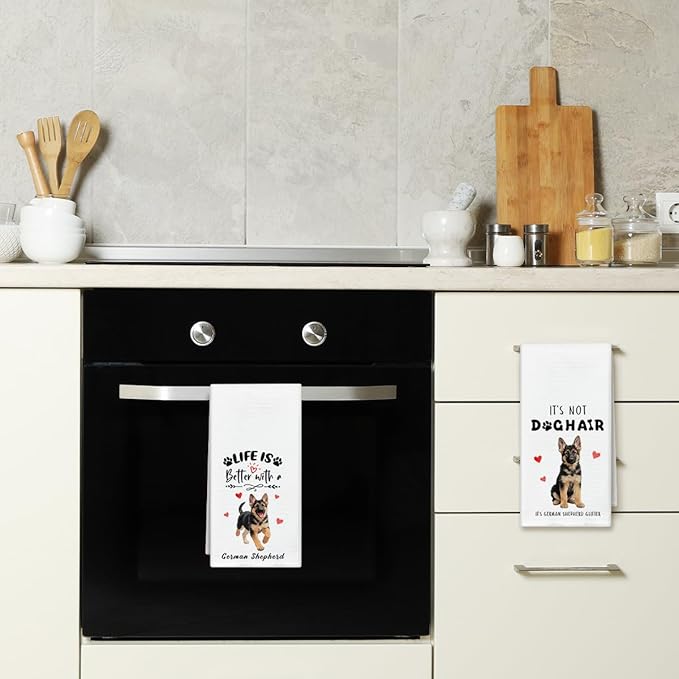 WwongxianB German Shepherd Kitchen Towels Decorative Set of 2, Funny Tea Towel Hand Towels Highly Absorbent Soft Dish Cloths 16x24 Inches, Bathroom Decor, German Shepherd Gifts for Dog Lovers -08
