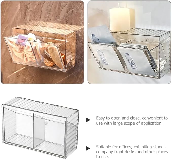 ULTECHNOVO Wall Mounted Cotton Swab Dispenser Transparent Pet | Wall Storage Organizer Box with Lid Wall Mounted Storage Box for Cotton Balls Pads Hair Ties Bathroom and Office