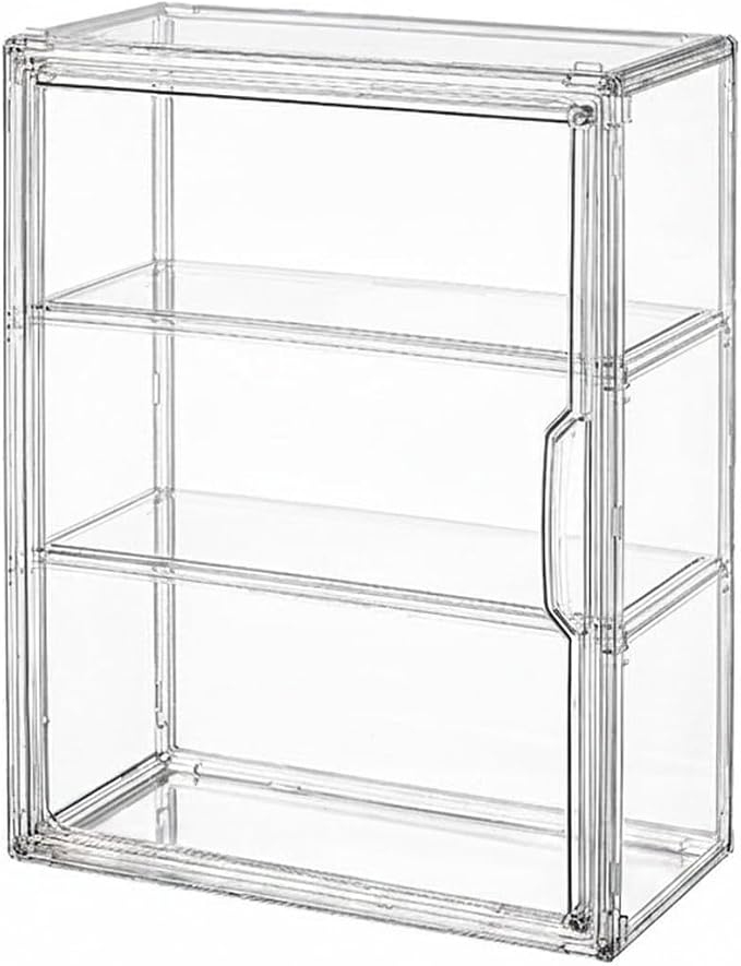 Clear PET Stackable Storage Box with Dividers, Transparent Display Organizer for Desktop Essentials