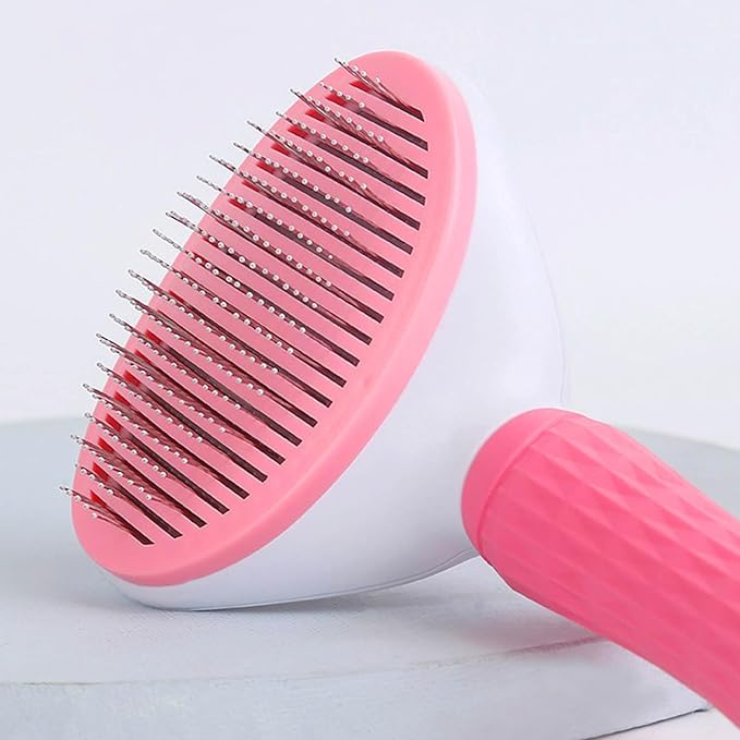 Self Cleaning Slicker Brush with massage particles, suitable for cats, dogs with long and short fur, Pink