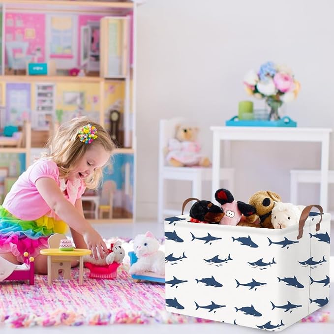 Rectangular Easter Shark Basket,Collapsible toy box for kids,easter gift basket, Nursery Hamper for Shelve Toy Box,Shelf Basket(Shark)