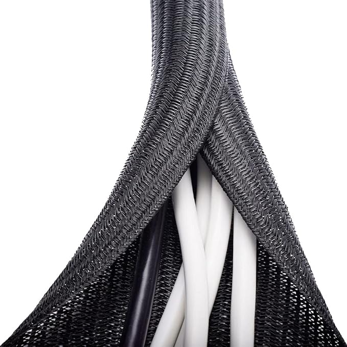 ZhiYo 20ft - 1 inch Cable Sleeve, Cord Wrap Wire Protector Tubing for Pets, PC Cable Wrap, Computer Cable Management Sleeve - Black | Cord Wrap, Wire Protector Tubing, For Pets, PC Cable Management
