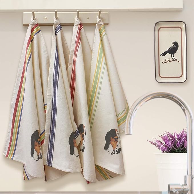 Custom Decor Kitchen Towels Treeing Walker Coonhound Head Pets Dogs Cleaning Supplies Dish Towels Multi Stripe Personalized Text Here