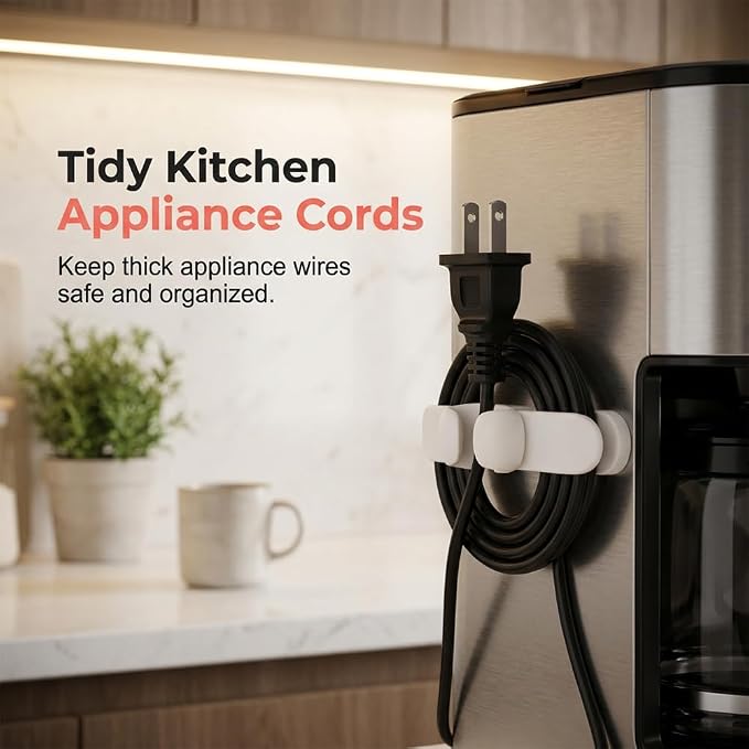 Self-Adhesive Silicone Appliance Cord Organizer Wall Cable Holder，10 | Tangle-Free Design, Universal Wire Clip, Home & Office Use, Fits Thin & Thick Cords, No-Drill Adhesive