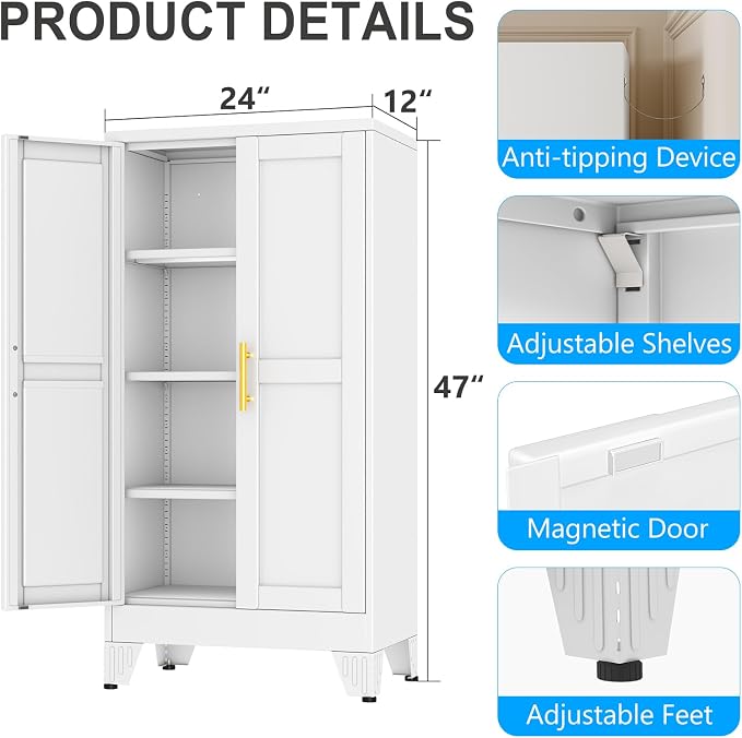 pozdeg 47.25" White Heavy Duty Metal Garage Storage Cabinet