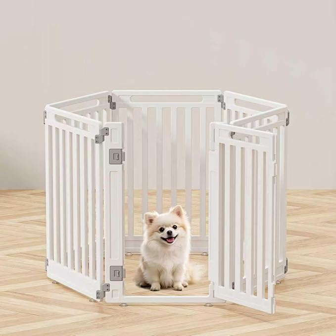 Pet Playpen Foldable Gate for Dogs Heavy Plastic Puppy Exercise Pen with Door Portable Indoor Outdoor Small Pets Fence Puppies Folding Cage 6 Panels Medium Animals House Supplies