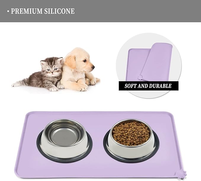 Reopet Waterproof Pet Feeding Mat, Non-Slip Silicone Placemats for Dog Cat Food and Water Bowl, High Raised Edges to Prevent Spills and Protect Floors