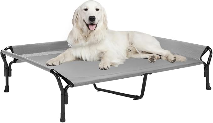 Veehoo Cooling Elevated Dog Bed, XL Raised Pet Cot with Guardrail & Slope Headrest, Durable Breathable Teslin Mesh, Non-Slip Feet, Washable Dog Couch Bed for Indoor & Outdoor, 50.5" x 33.5, Gray | Washable Dog Couch Bed for Indoor & Outdoor, Durable Br...