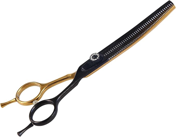 7" Curved Thinner Dog Scissor, Curved Fluffer Scissors, 43 Teeth, 50% Thinning Rate, Professional Pet Shear for Groomer, Ergonomic Dog Grooming Scissor, Dogs Shear for Grooming to remove bulk quickly
