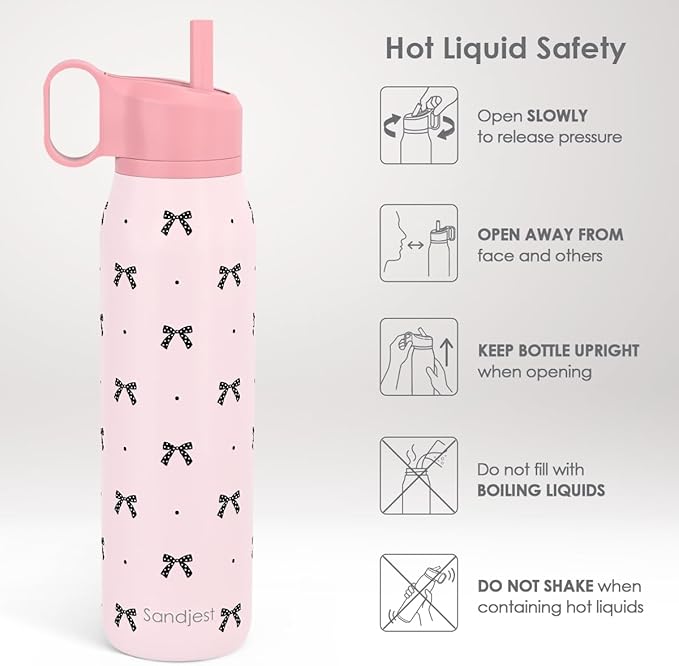 Bow Stainless Steel Water Bottle with Twist Lid 20oz, Travel Insulated Water Bottles for Sports & Gym, Gift for Women Girls Friends Birthday Christmas