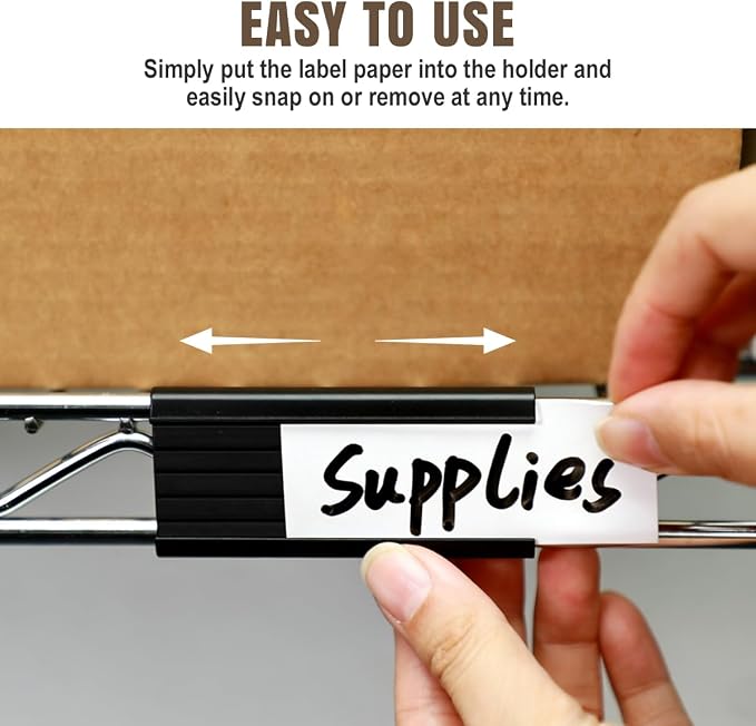 30Pcs Wire Shelf Label Holders, Black Plastic Wire Rack Label Holder,Compatible with Metro 1-1/4in Shelves, Label Area 3in Lx1.25in H (Label Paper Insert Included)