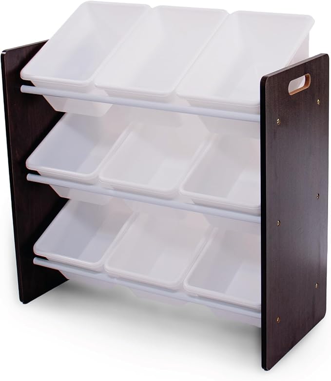 Humble Crew Toy Storage Organizer with 9 Removable Storage Bins for Kids Playroom, 3-Tier Toddler Toy Organization and Storage, Espresso/White