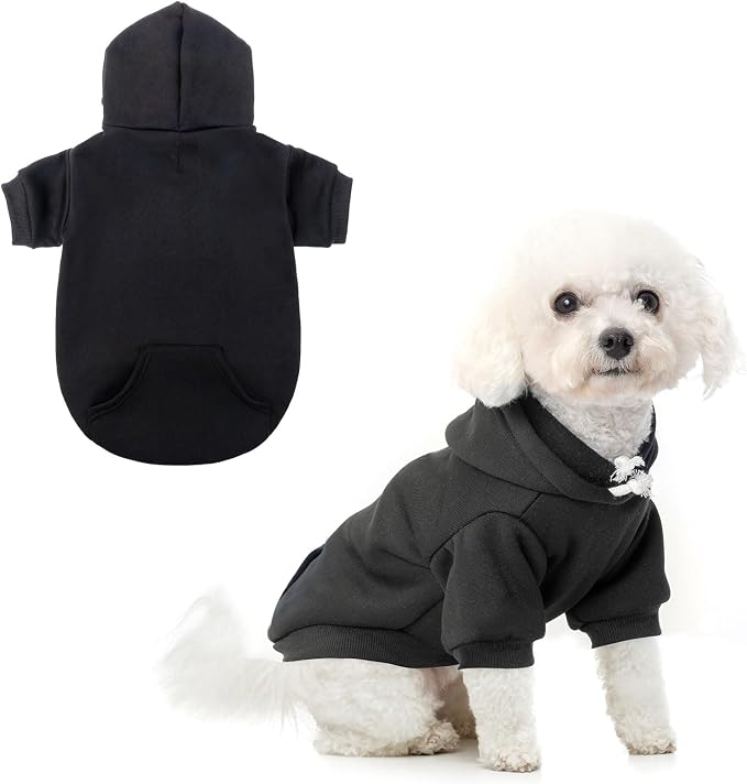 SCENEREAL Dog Hoodie Sweaters for Small Dogs, Fleece Pet Sweatshirt with Hat and Pocket,Soft Cold Winter All Weather Big Cat Clothes, Black (S)