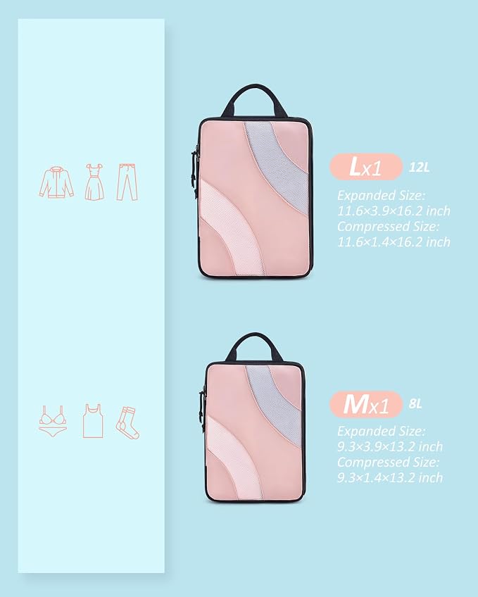 BAGSMART Compression Packing Cubes for Travel | Lightweight suitcase organizers bag set, space-saving double zipper expansion for carry-on luggage & travel organization