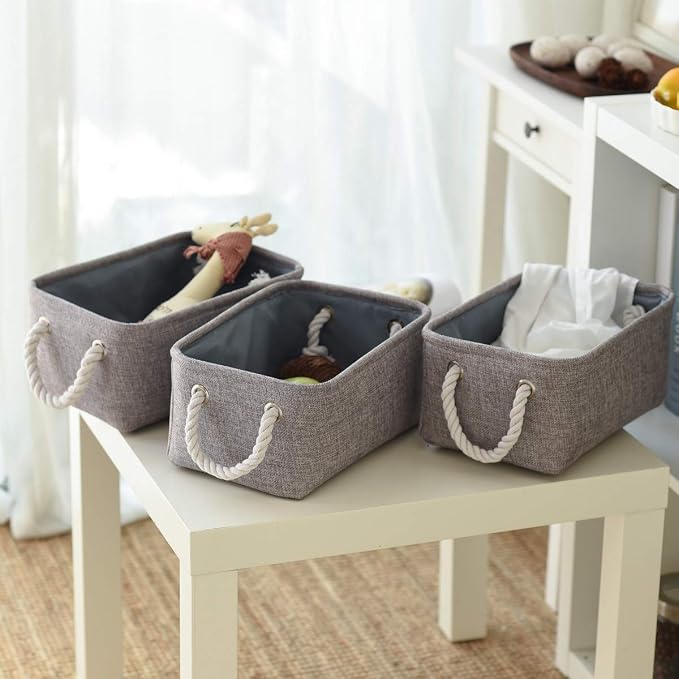 Storage Bins - Medium 3 Pack Storage Baskets for Organizing Shelves | Fabric Storage Cubes Organizer for Linen Closet Nursery Home Decor Grey
