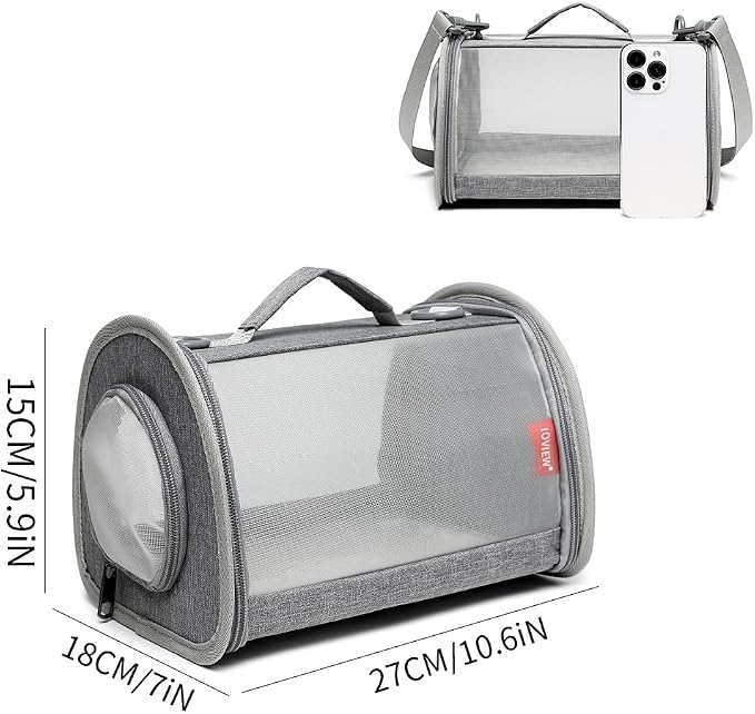 Guinea Pig Carrier Travel Small Animal Carrier Bag Lizard Bird Rabbit Carrier Cage Squirrel Breathable Bag Portable Travel Hamster Small Pet Hangbag (Small, Gray)