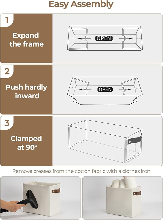 StorageWorks Narrow Storage Bins, Tall Storage Basket, Beige, 2-Pack | With Metal Frame, Sturdy Structure, PU Handles, Toilet Paper Storage, Small Storage Bins, For Bathroom, Closet, Shelf