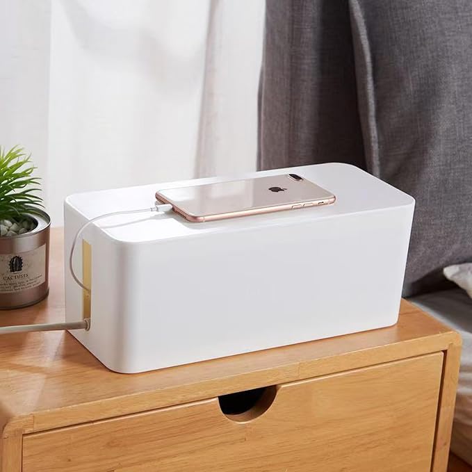 Cord Organizer Box Cable Management Hide Power Strips & Cords | Multi-Hole Shunt Design,Kid & Pet Friendly,Floor Outlet Hiders for Desk,Office,Living Room,Wire Storage,White