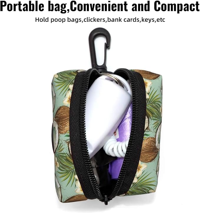 Coconut Flower Palm Leaf Pet Waste Bag Dispenser 0.2L | Portable Dog Poop Holder Waste Bag With Zipper Park Doggy Walking Accessory