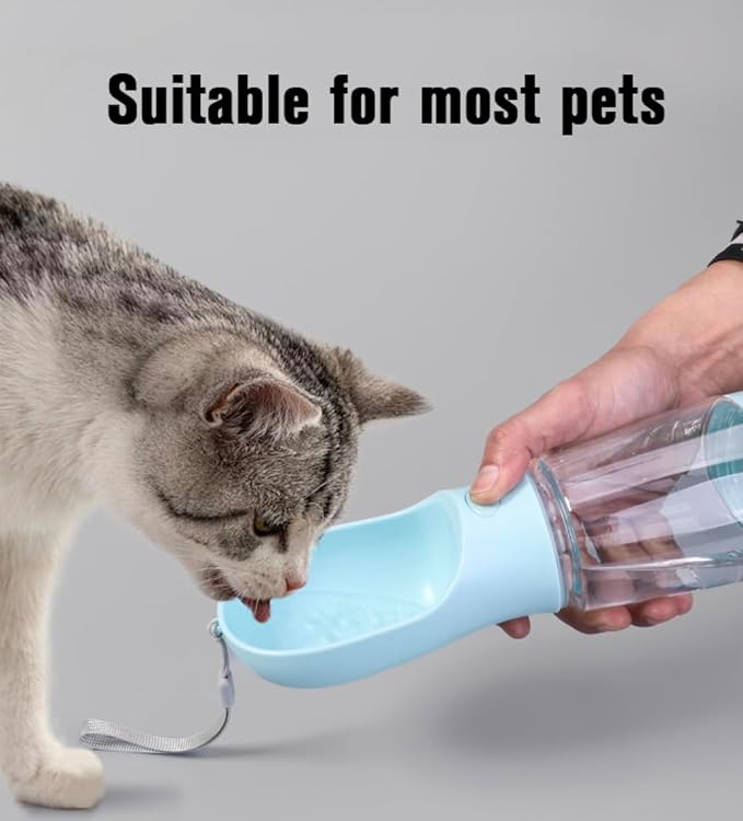 Portable Dog Water Bottle with Bowl, Food Container & Poop Bag Holder, 13.5 oz, Leak Proof Travel Pet Water Bottle for Dogs & Cats, Food Grade Plastic Dispenser for Walking, Hiking & Camping (Green)