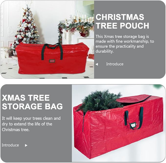 Christmas Tree Storage Bag Non-woven Fabric and Pet Material Large Capacity with Handles, Red Moisture Resistant and Keeps Trees Clean and Dry, for Holiday Decoration Storage