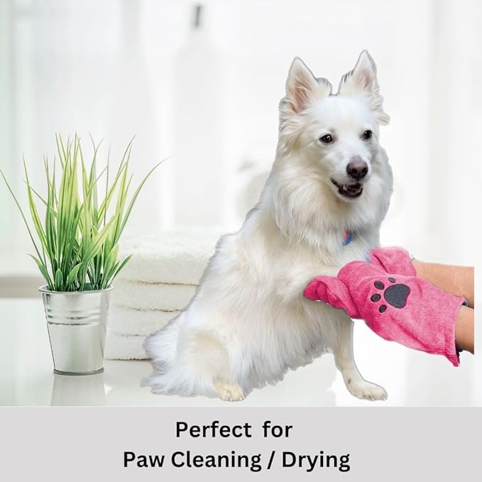 Penny & Niko Microfiber Pet Towel Mitts - Paw Cleaning and Drying Mitts/Gloves for Dogs and Cats (Pink, Standard - 2 Pack)