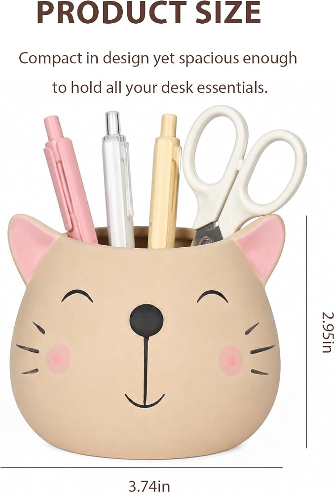 Ceramic Cat Shaped Pen Pencil Holder for Desk Decoration Accessories Cat Decor Makeup Brush Pen Cups Office School Ideal Gifts for Women, Mom or Birthdays
