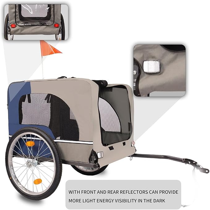 Dog Bike Trailer for Medium & Large Dogs, 88 Lbs Pet Bicycle Carrier with 20" Air-Filled Wheels, Suspension, Universal Hitch, Mesh Windows, Safety Flag, Reflectors, Foldable Steel Frame