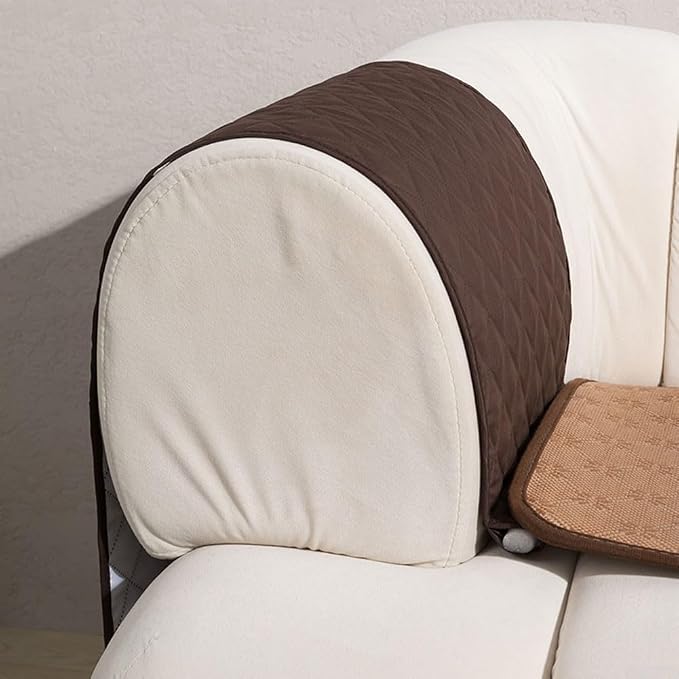 Sofa Armrest Covers Waterproof Polyester Fabric, Anti-Scratch Protection for Cats, Side Pocket Storage for Living Room Bedroom Office(brown)