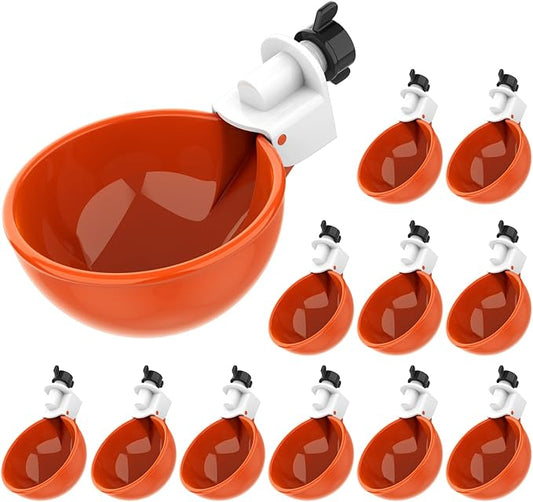 Lil'Clucker Large Automatic Chicken Waterer Cups | Chicken Water Feeder Suitable for Chicks, Duck, Goose, Turkey and Bunny | Poultry Water Feeder Kit (Orange, 12-Pack)