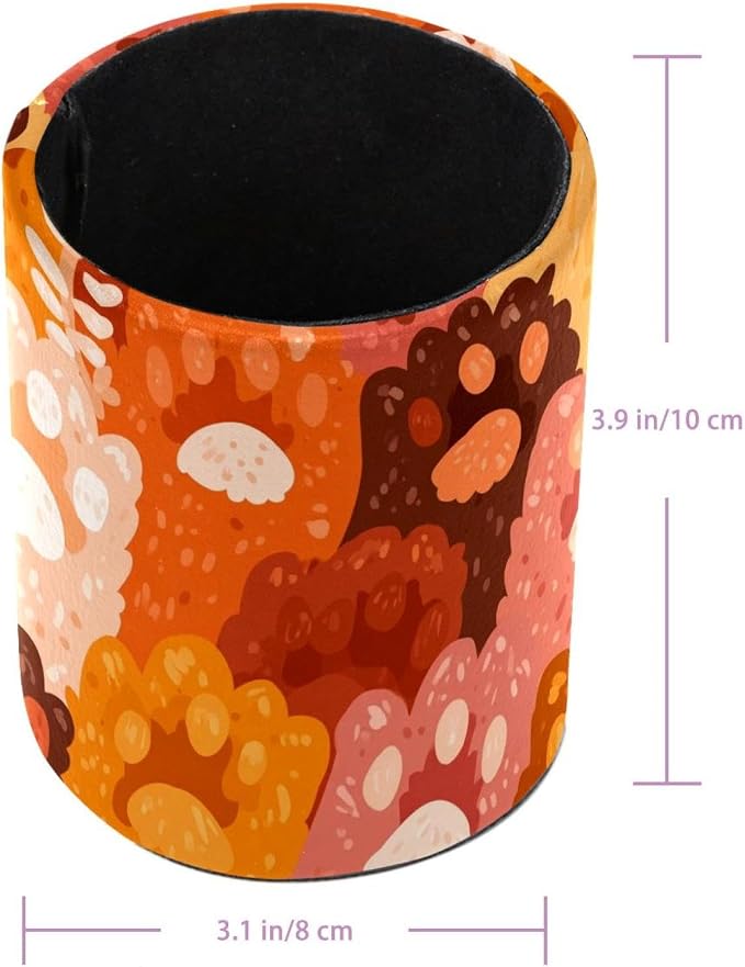 Faux Leather Pen Holder for Desk, Pencil Organizer Colorful Pet Paws Pen Cup Desk Decor Makeup Brush Holder Storage for Office Home