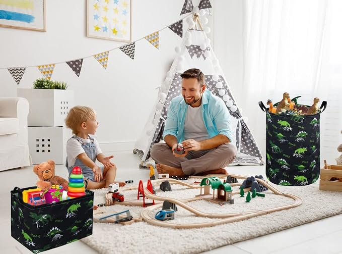 Essme Rectangular Dinosaur Basket,Dinosaur Bins for Boys with Handles for Boys Room Decor,Kids Baskets for Kids,Gift Bin.(dinosaur decor)
