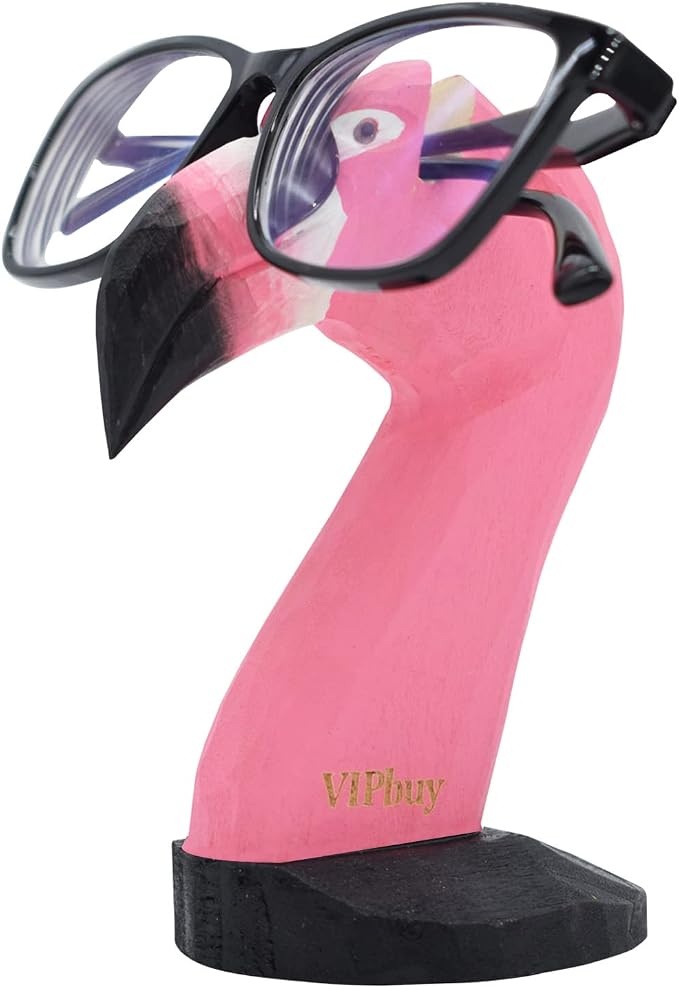 Handmade Wood Carving Eyeglasses Holder Stand Sunglasses Display Stand Home Office Desk Décor Gift (Flamingo)