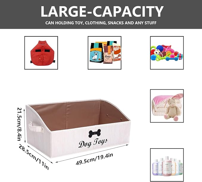 Morezi Linen-cotton blend dog toy basket and dog toy box, dog toy basket storage - Perfect for organizing pet toys, blankets, leashes, chew toys - Beige - Dog