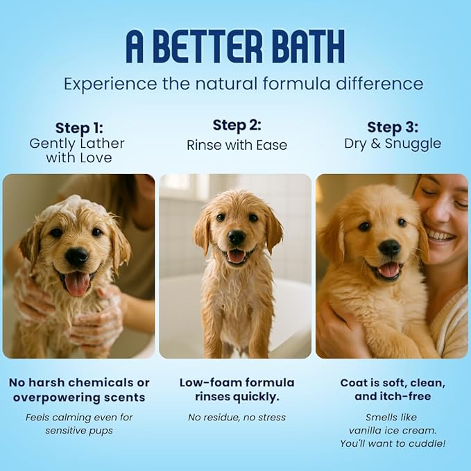 Organic Dog Shampoo - Puppy Oatmeal Shampoo for Itchy Skin Relief - Hypoallergenic for Sensitive Skin, for Groomers & Professionals, Made in USA, 1 Gallon (Vanilla Ice Cream)